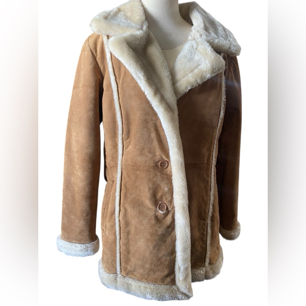 Y2k Leather Penny Lane Hippy Boho Festival Winter Coat Medium Faux Fur EUC